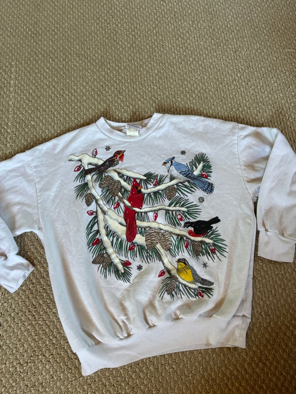 Vintage Christmas Sweatshirt Snow Birds Small Cardinal Puffy Graphic Nutcracker